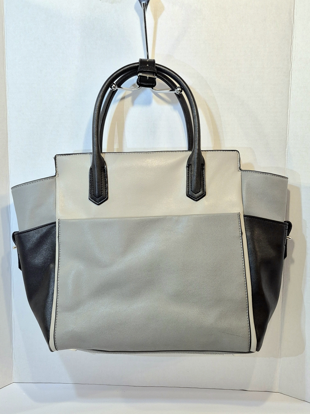 REED Colorblock Tote Bag Gray Cream Black Faux Structured Large Satchel Purse